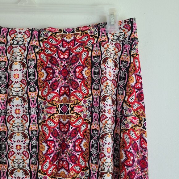 Cato A-line Midi Skirt 14/16W Jersey Boho Multicolor Casual Red Pink Pull On - Picture 1 of 9